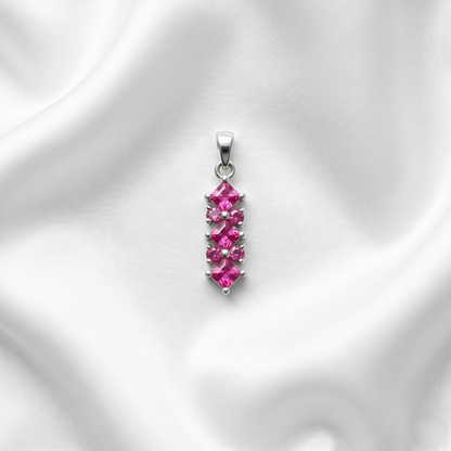 Elegant Silver Stacked Pink Gemstone Pendant