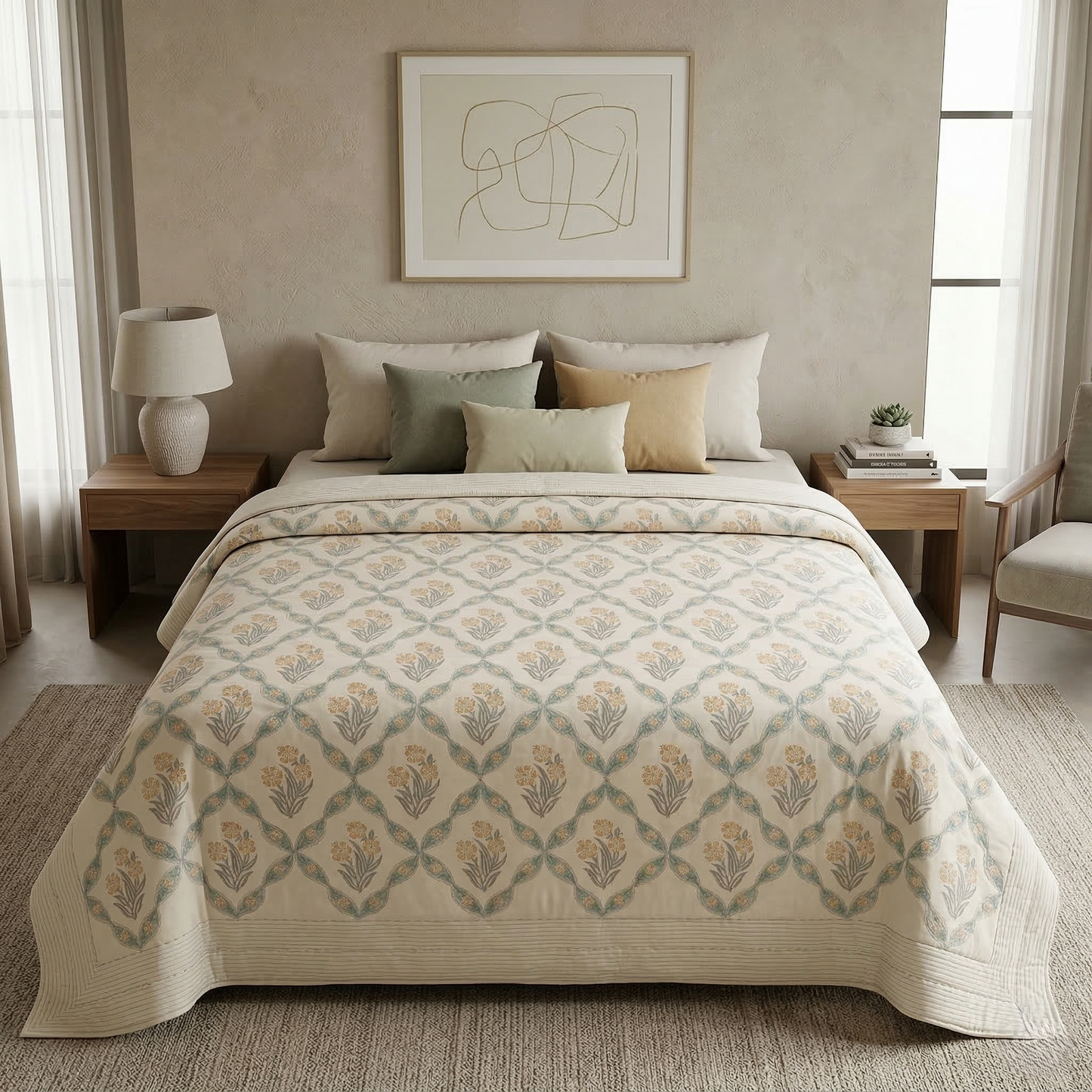 Sage & Marigold Floral Lattice Quilt