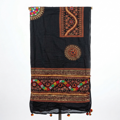 Exquisite Phulkari Inspired Black Sheer Dupatta