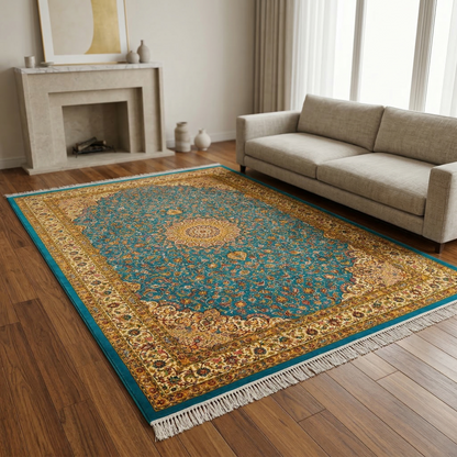 Royal Teal Persian Silk Medallion Rug