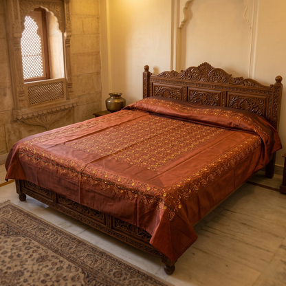 Deep Maroon Silk Paisley Embroidered Bedcover