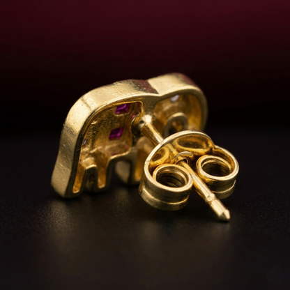 Royal Elephant Ruby Gold Plated Studs