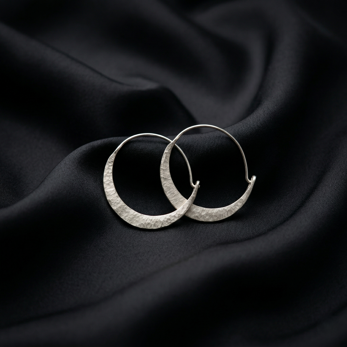 Hammered Crescent 92.5 Sterling Silver Hoops