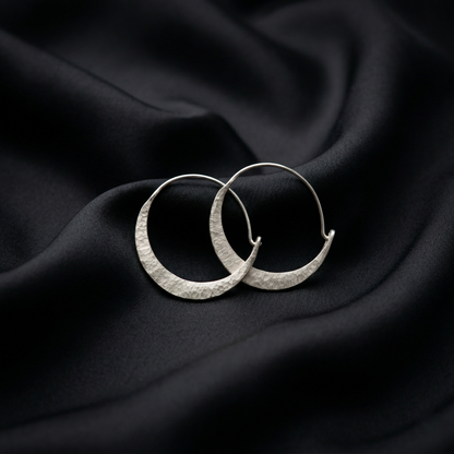 Hammered Crescent 92.5 Sterling Silver Hoops