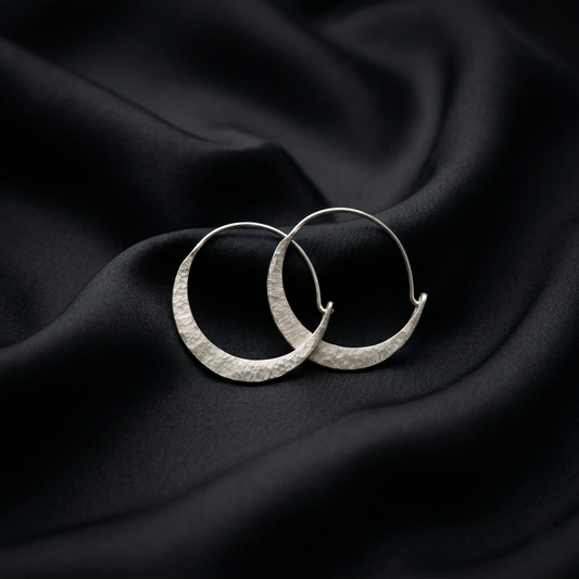 Hammered Crescent 92.5 Sterling Silver Hoops