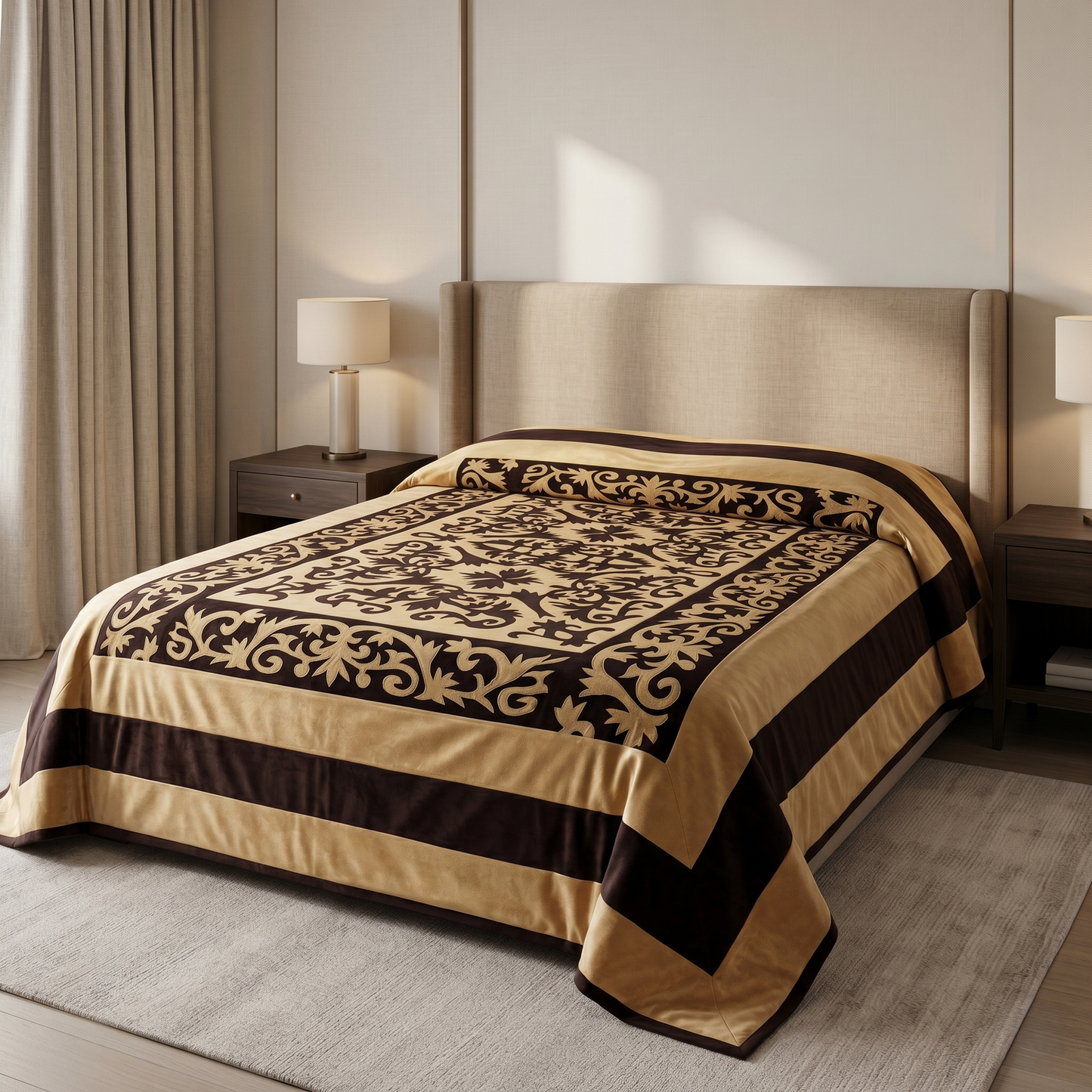 Royal Gold Geometric Luxury Velvet Bedcover