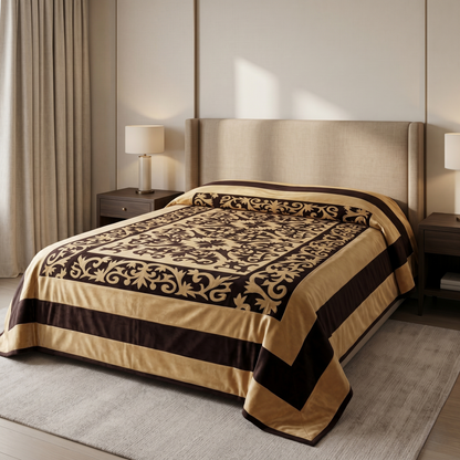 Royal Gold Geometric Luxury Velvet Bedcover