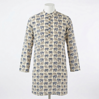 Artisan Blue Elephant Hand Block Kurta