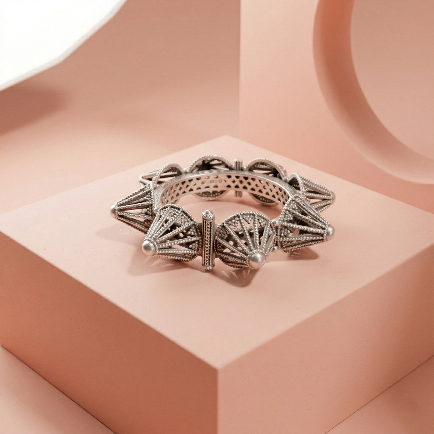Ornate Silver Filigree Spiked Kada Bracelet
