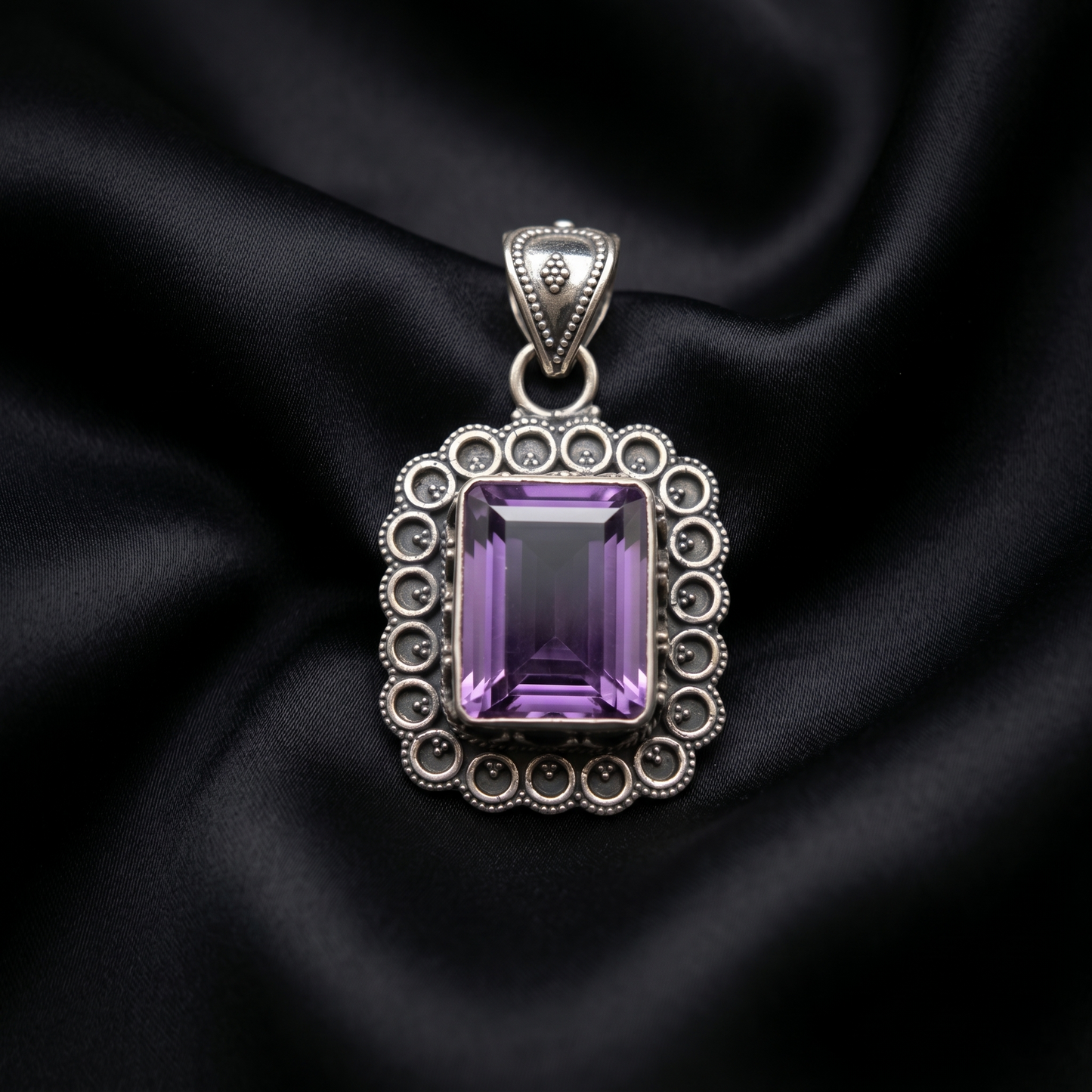 Heritage Amethyst Emerald-Cut Silver Pendant