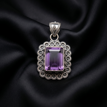Heritage Amethyst Emerald-Cut Silver Pendant