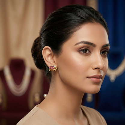 Royal Elephant Ruby Gold Plated Studs