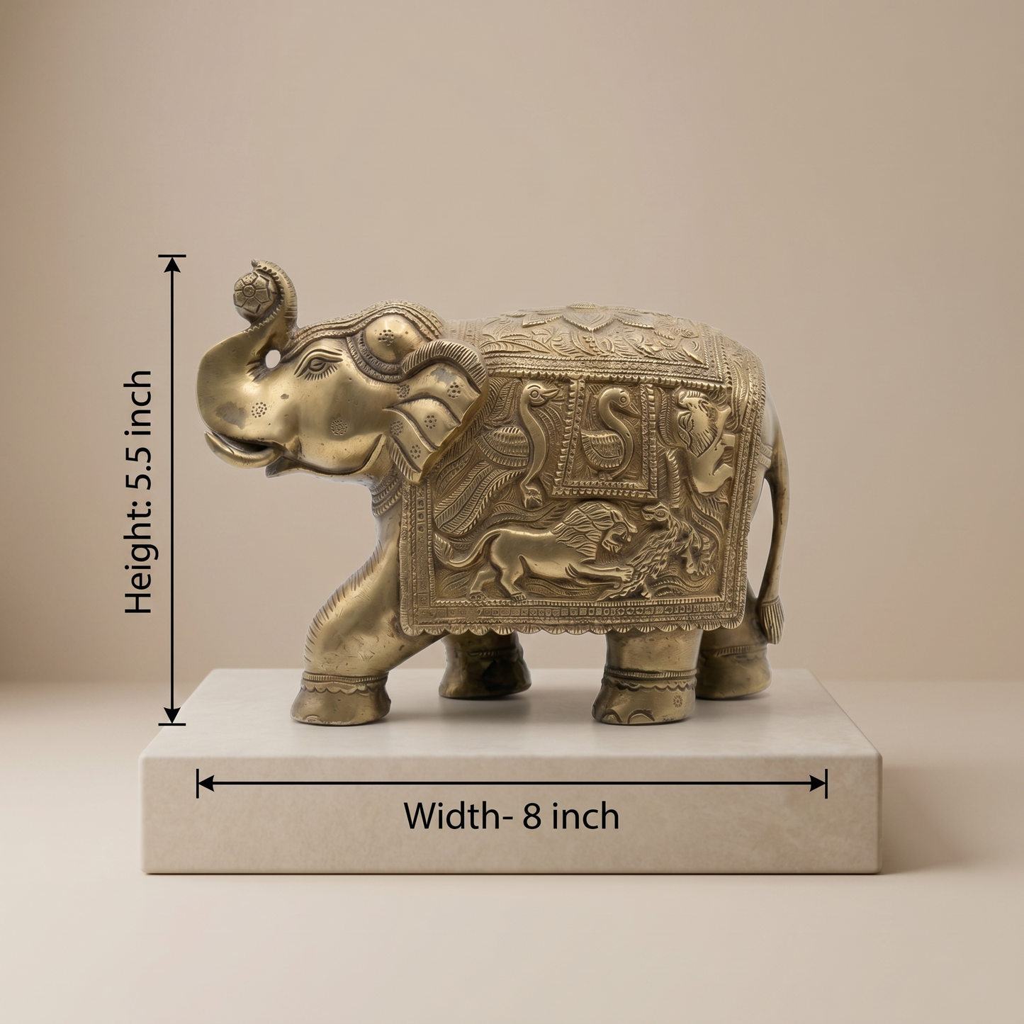 Royal Brass Elephant With Lion Engravings