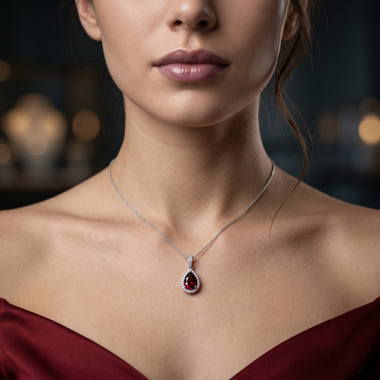 Teardrop Garnet Silver Halo Pendant