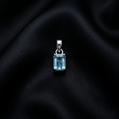 Classic Emerald-Cut Aquamarine Silver Pendant