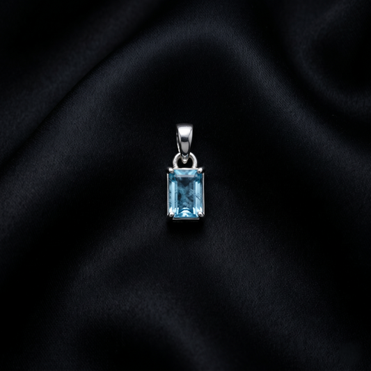 Classic Emerald-Cut Aquamarine Silver Pendant