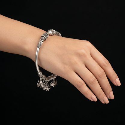 Sterling Silver Bee Charm Kada Bracelet