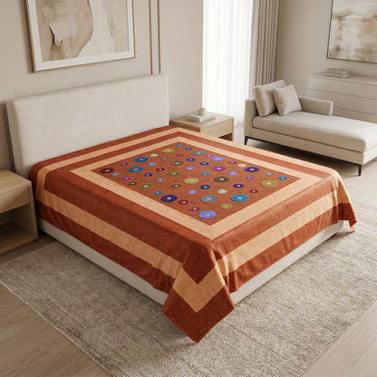Floral Medallion Bordered Cotton Bedcover Design