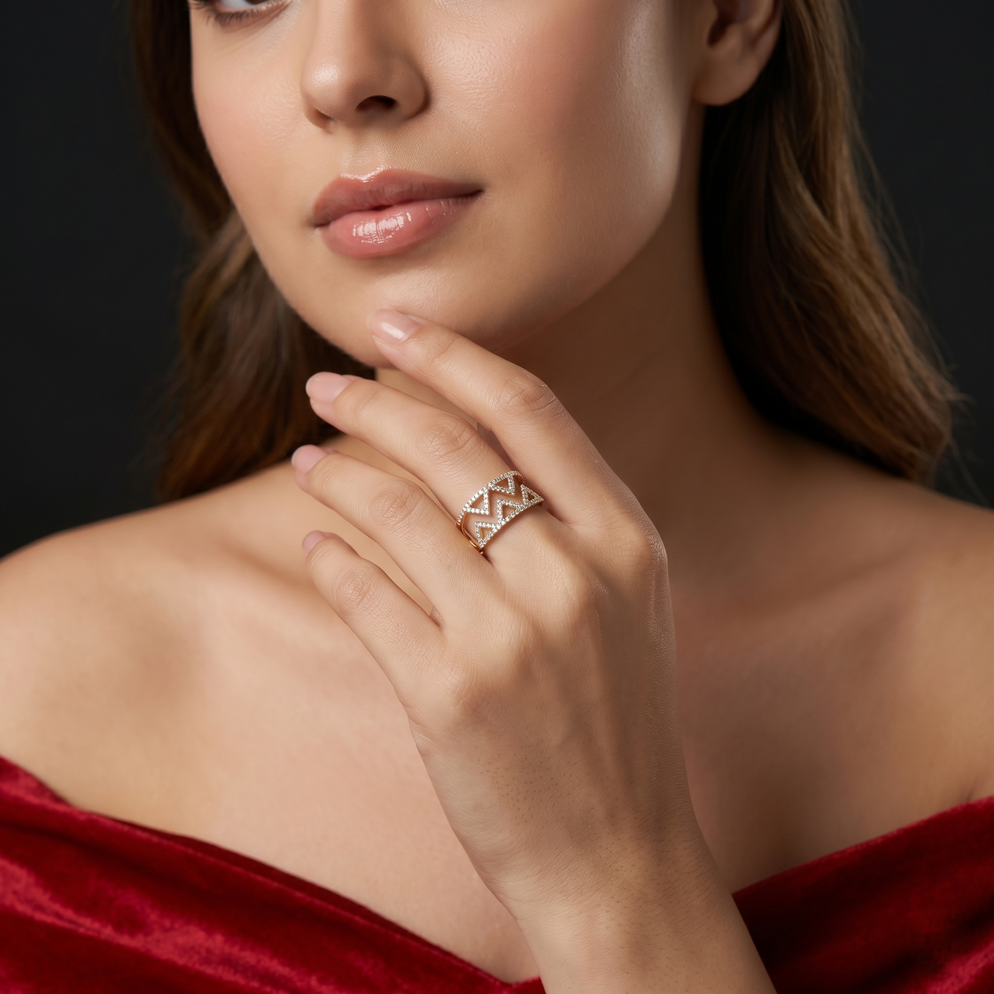 Geometric Openwork Diamond Gold Band