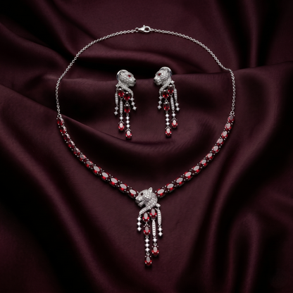 Panther Garnet Cascading Silver Jewelry Set