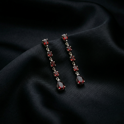 Royal Crimson Droplet Silver Dangle Earrings