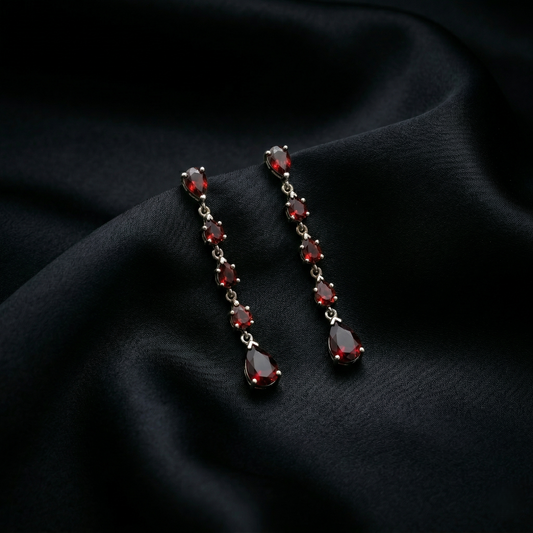 Royal Crimson Droplet Silver Dangle Earrings