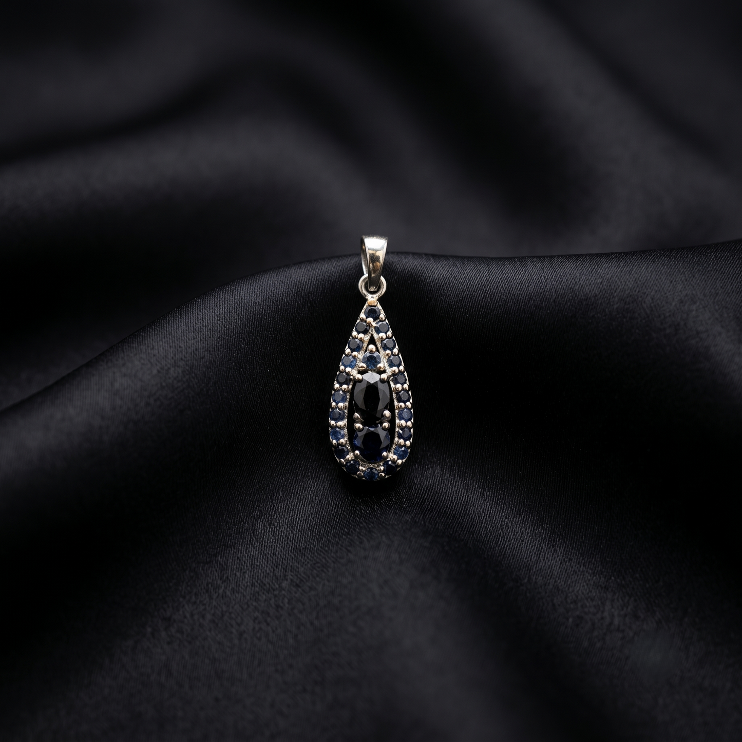 Vintage Teardrop Silver Sapphire Pendant