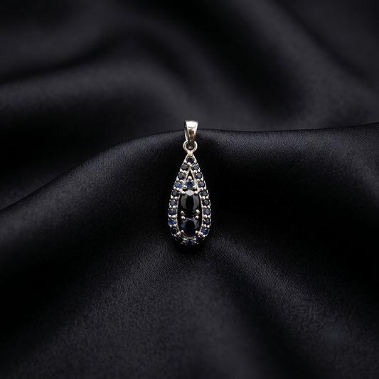 Vintage Teardrop Silver Sapphire Pendant