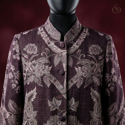 Regal Plum Floral Brocade Nehru Long Coat