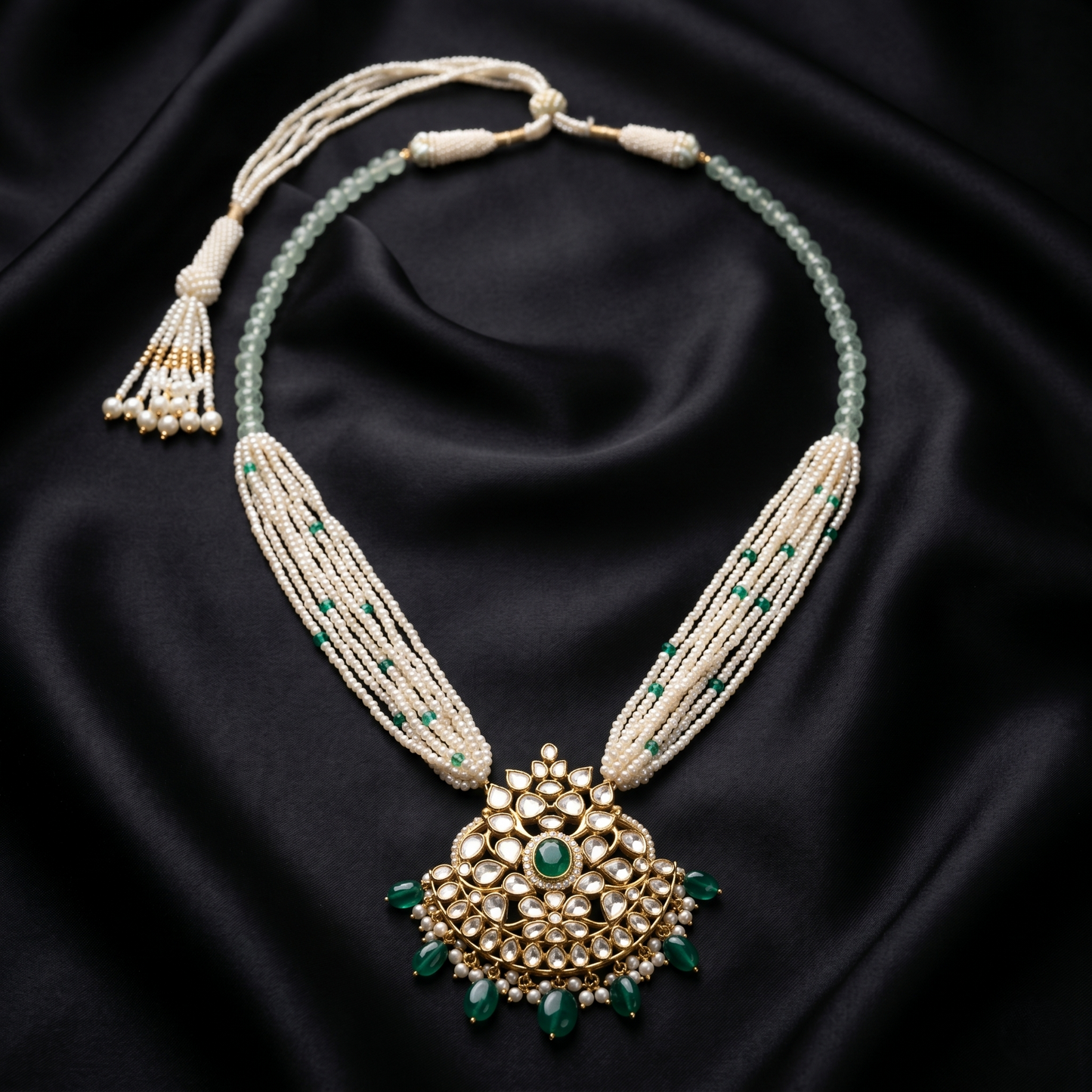 Emerald and Pearl Traditional Statement Necklace