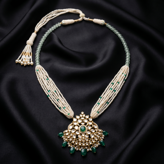 Emerald and Pearl Traditional Statement Necklace
