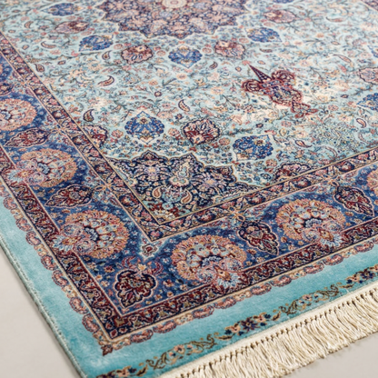Turquoise Medallion Persian Silk Accent Rug