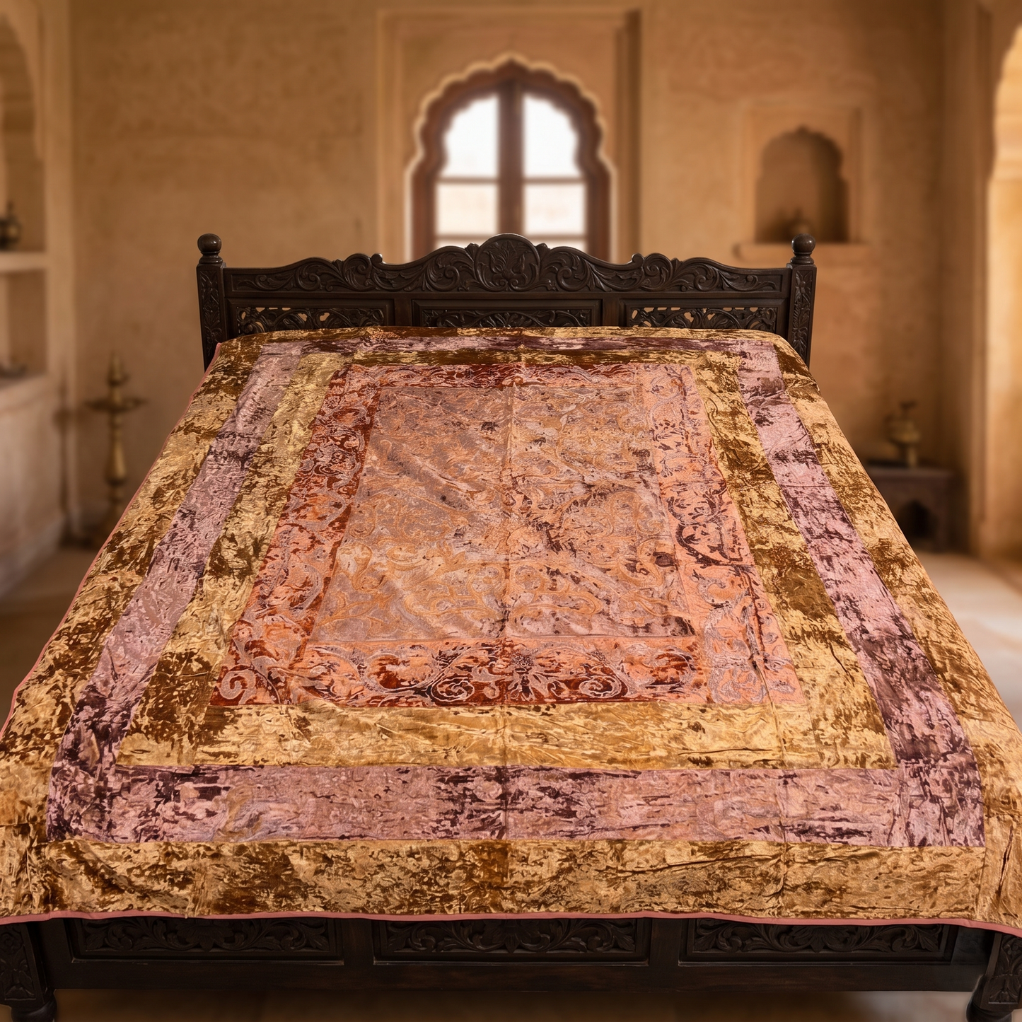 Handcrafted Gold Velvet Luxury Heritage Bedcover