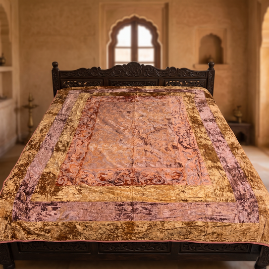 Handcrafted Gold Velvet Luxury Heritage Bedcover