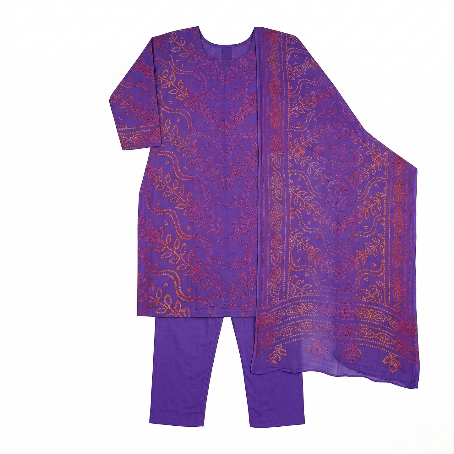 Royal Purple Bandhani Silk Unstitched Suit