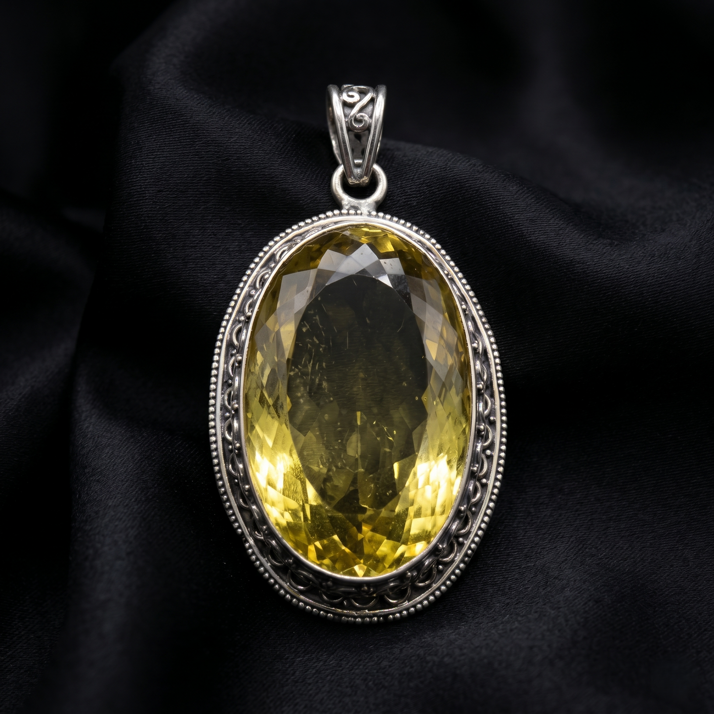 Regal Citrine Oval Silver Filigree Pendant