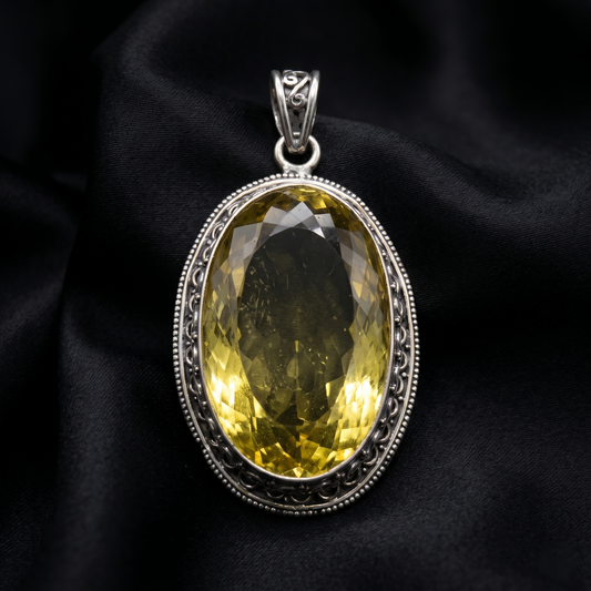 Regal Citrine Oval Silver Filigree Pendant