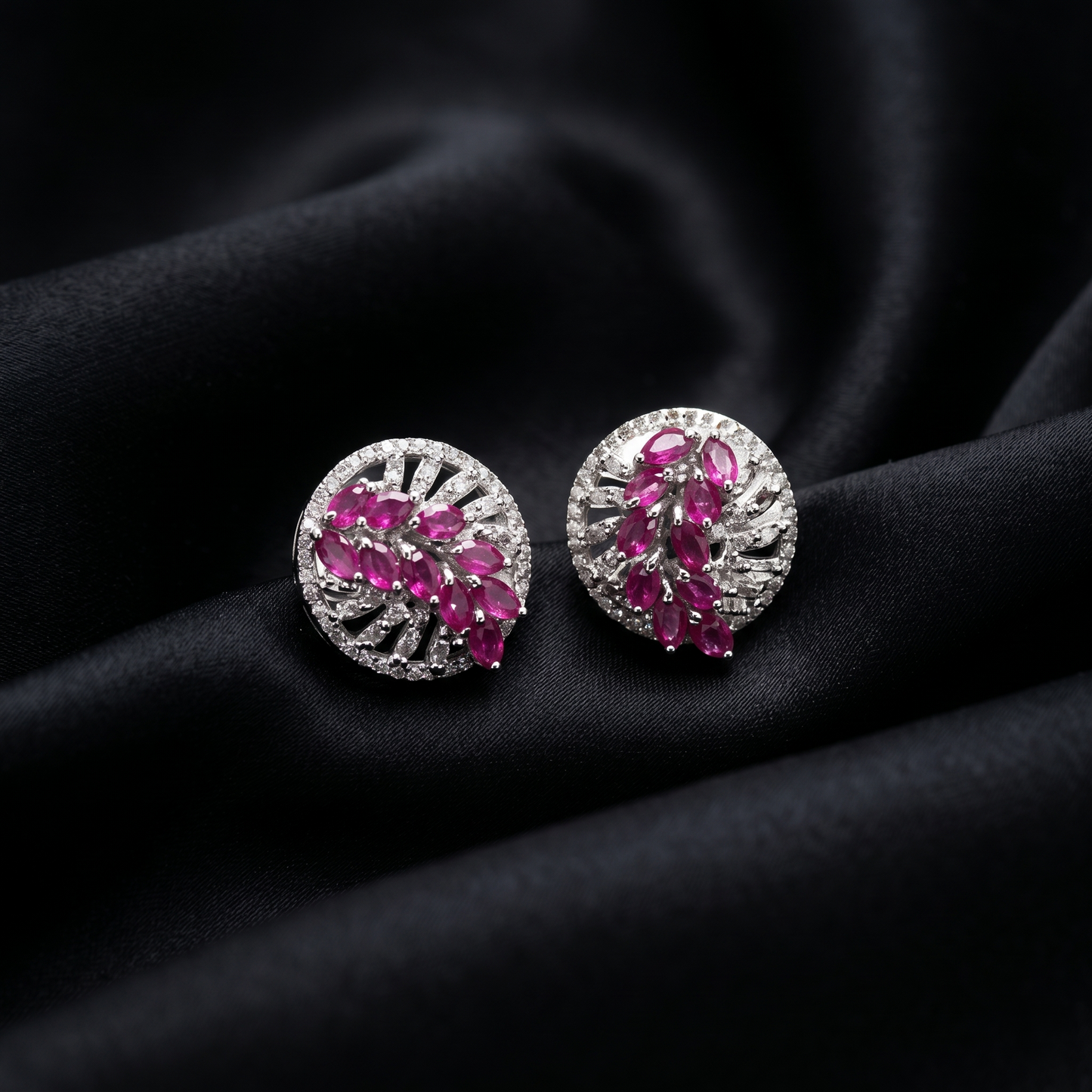 Elegant Victorian Ruby Silver Stud Earrings
