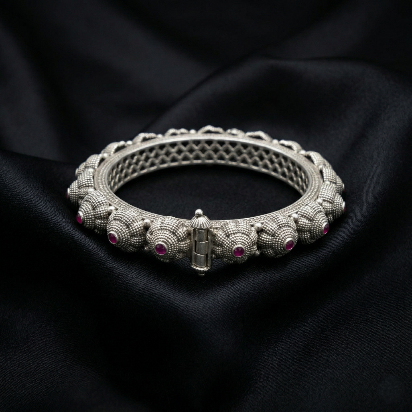 Antique Floral 92.5 Silver Ruby Kada