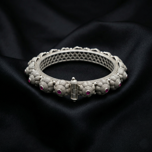 Antique Floral 92.5 Silver Ruby Kada