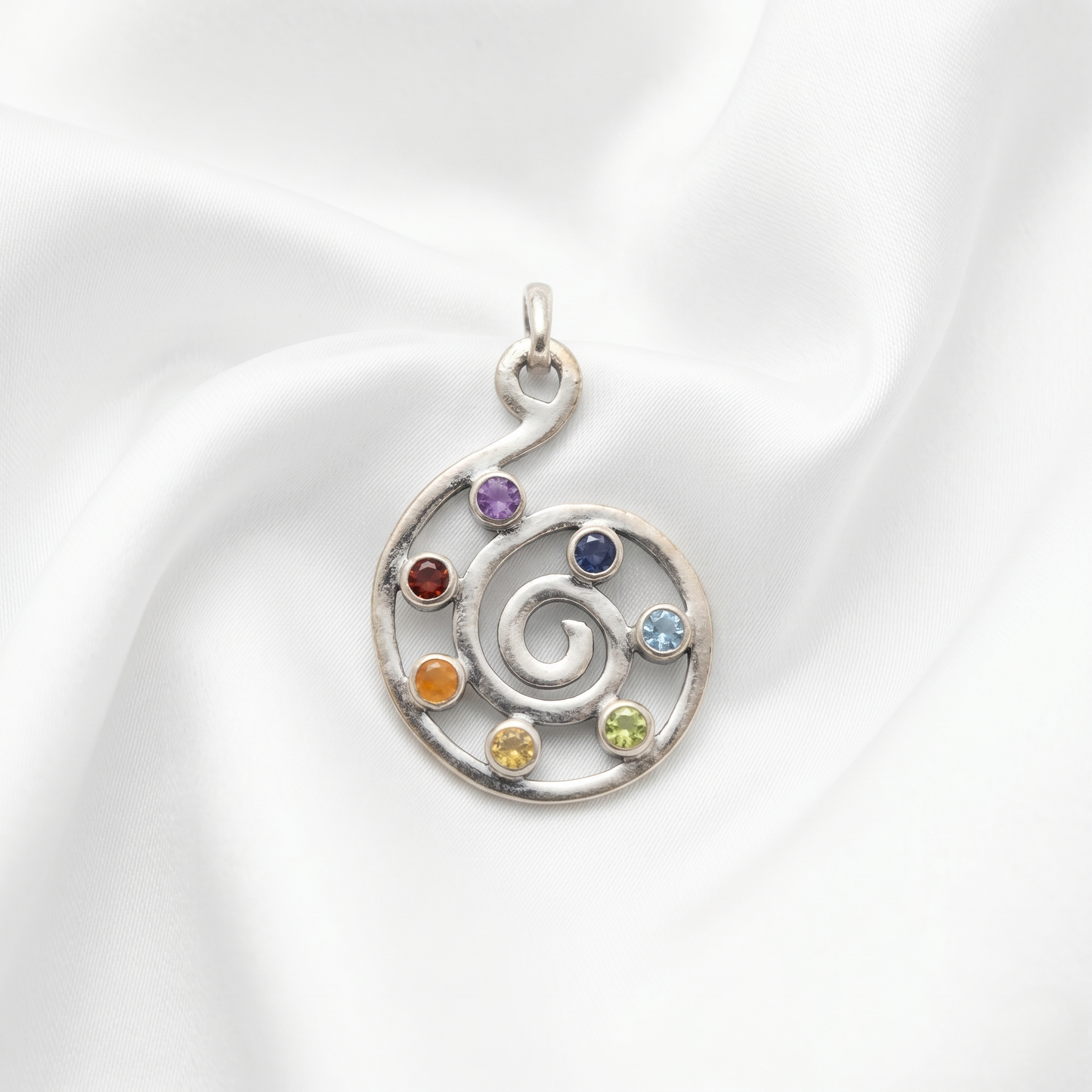 Spiral of Life Silver Chakra Pendant