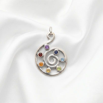 Spiral of Life Silver Chakra Pendant