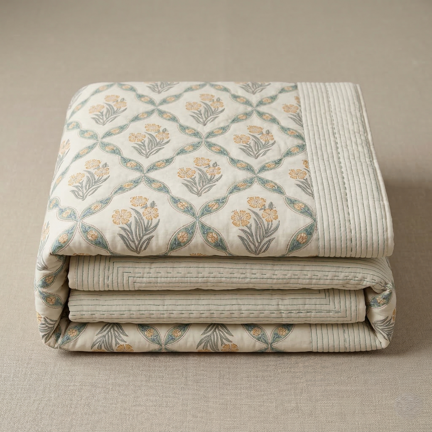 Sage & Marigold Floral Lattice Quilt