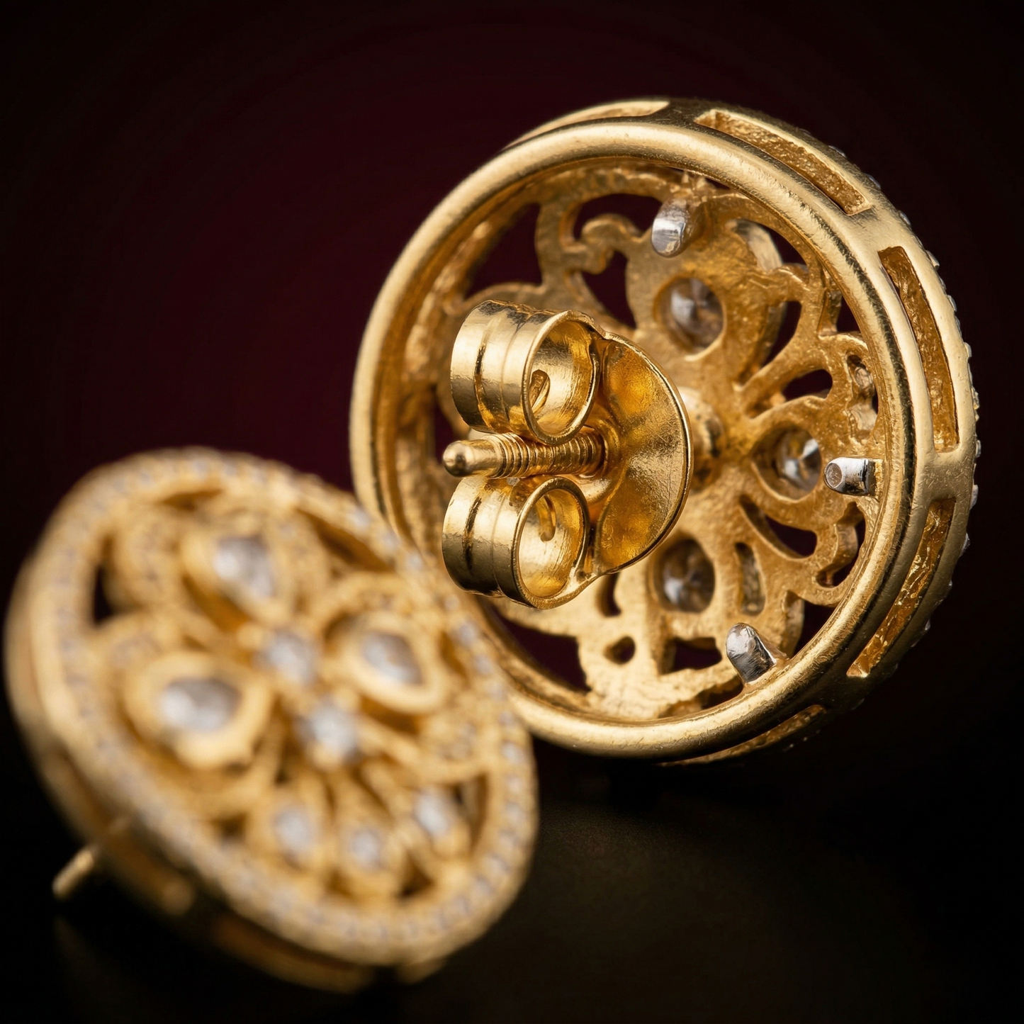 Elegant Gold-Plated Floral Silver Stud Earrings