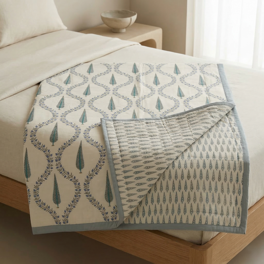 Serene Sage Cypress Hand Block Quilt