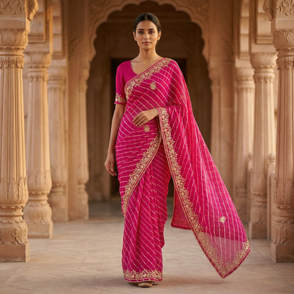 Elegant Magenta Chiffon Gota Patti Saree