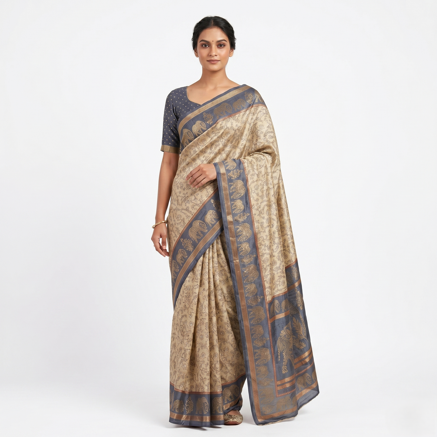 Elegant Elephant Motif Silk Saree