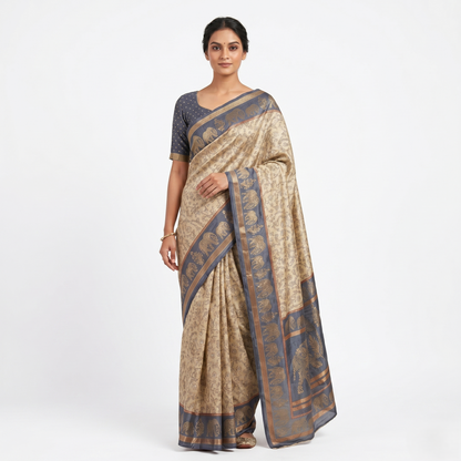 Elegant Elephant Motif Silk Saree