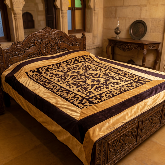 Royal Gold Geometric Luxury Velvet Bedcover