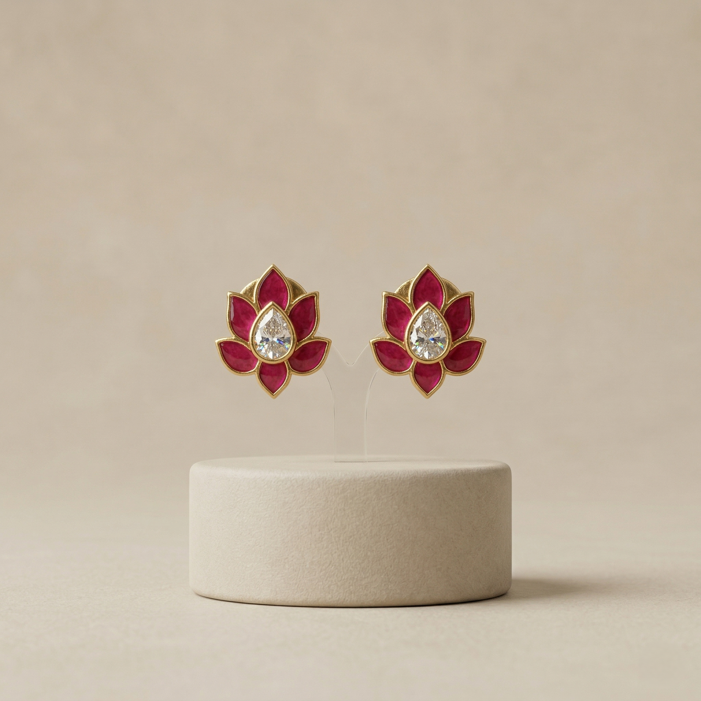 Royal Lotus Ruby Gold Plated Studs
